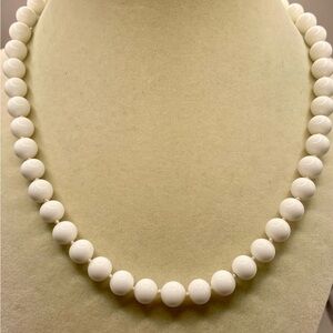 Vintage Monet white glass bead choker necklace. 16 inches with 2 inch extender